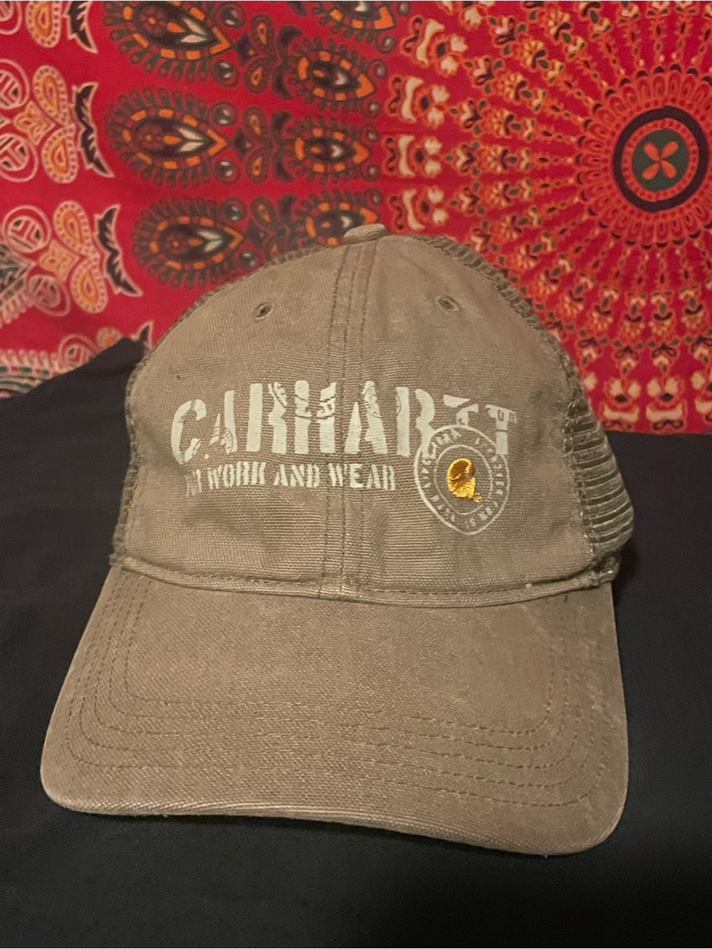 Carhartt Men's Distressed Brown Logo Mesh-Back Cap